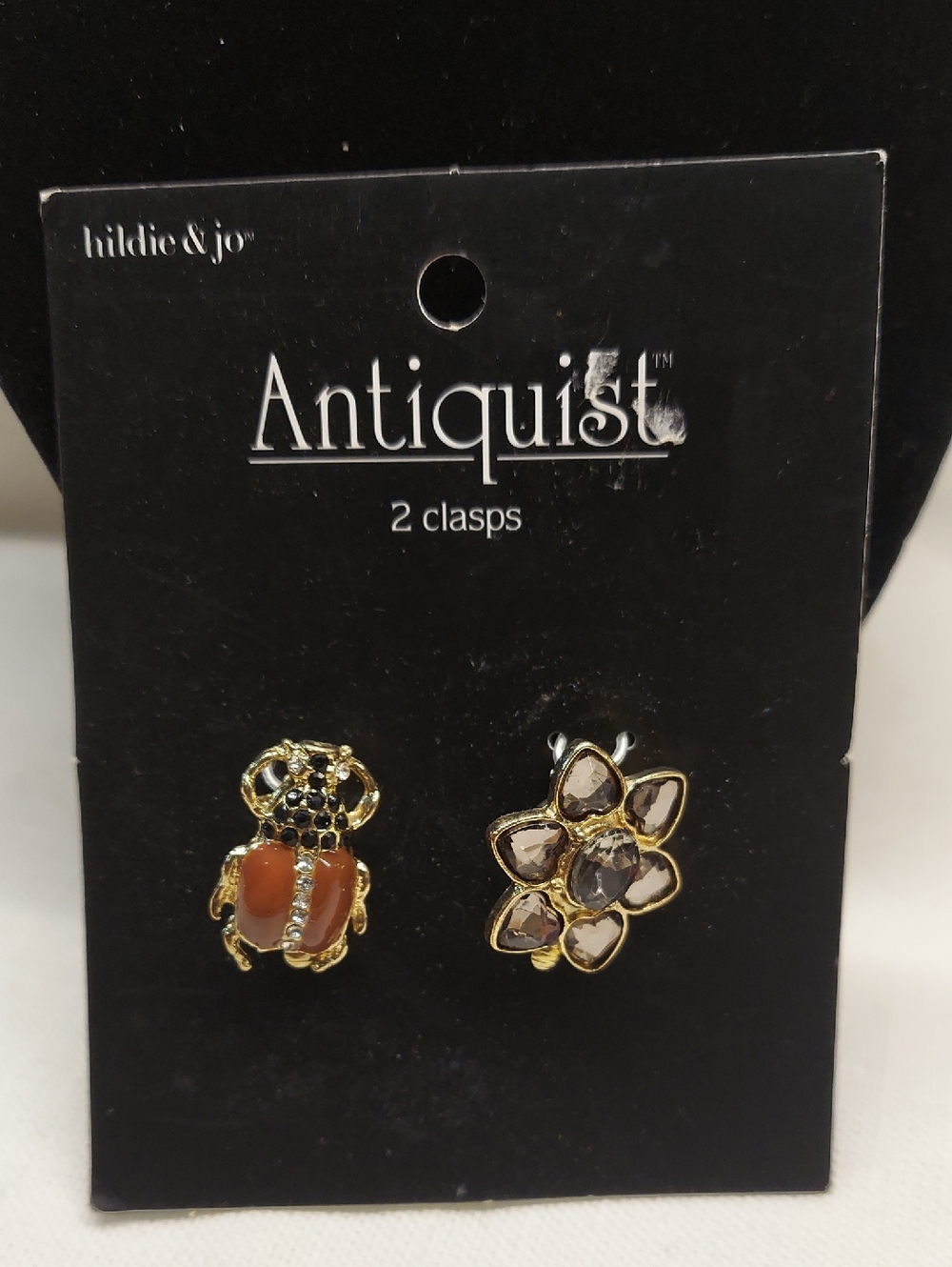 NEW Antiquist 2 Clasps Bug And Flower Rhinestone Gold Tone Clasps Hildie & JO